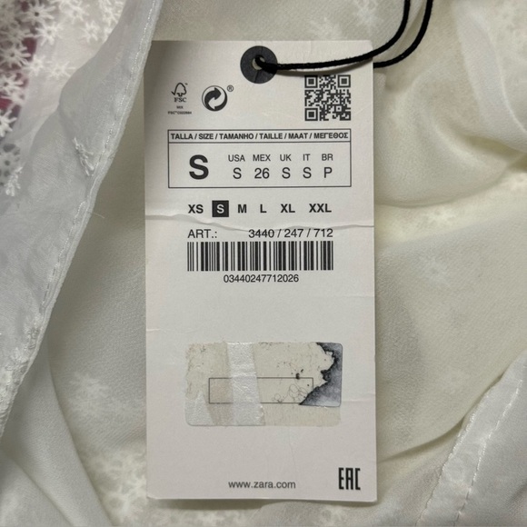 NWT Zara High Collar White Long Sleeve Sheer Ruffle Blouse Small - Picture 6 of 8